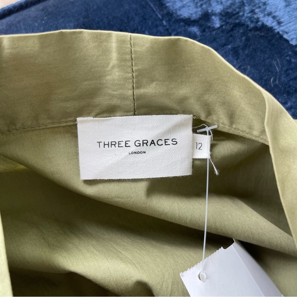 Three Graces London Charita Green Cotton-poplin Wrap Dress In Khaki Army Green - Picture 14 of 15